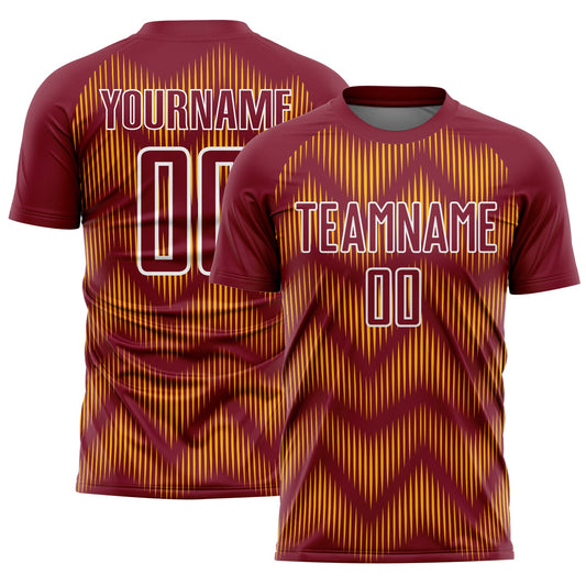 Custom Crimson Gold-White Line Sublimation Soccer Uniform Jersey - Sky-Custom