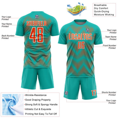 Custom Aqua Orange-White Line Sublimation Soccer Uniform Jersey - Sky-Custom