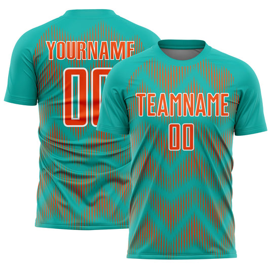Custom Aqua Orange-White Line Sublimation Soccer Uniform Jersey - Sky-Custom