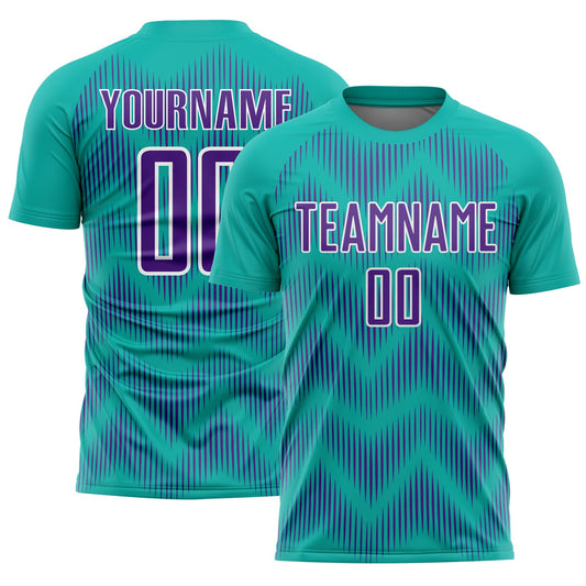 Custom Aqua Purple-White Line Sublimation Soccer Uniform Jersey - Sky-Custom