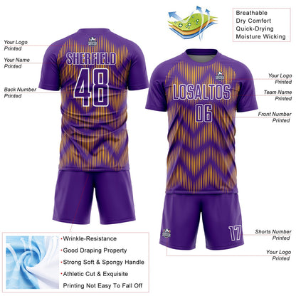 Custom Purple Gold-White Line Sublimation Soccer Uniform Jersey - Sky-Custom