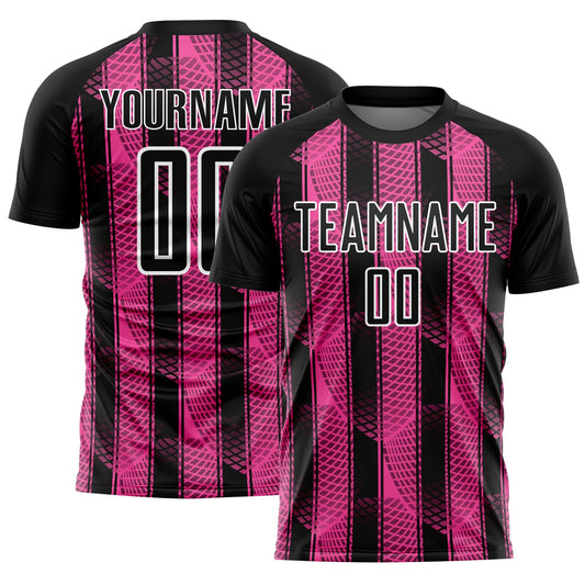 Custom Black Pink-White Abstract Network Sublimation Soccer Uniform Jersey - Sky-Custom