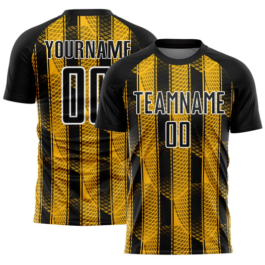 Custom Black Gold-White Abstract Network Sublimation Soccer Uniform Jersey - Sky-Custom