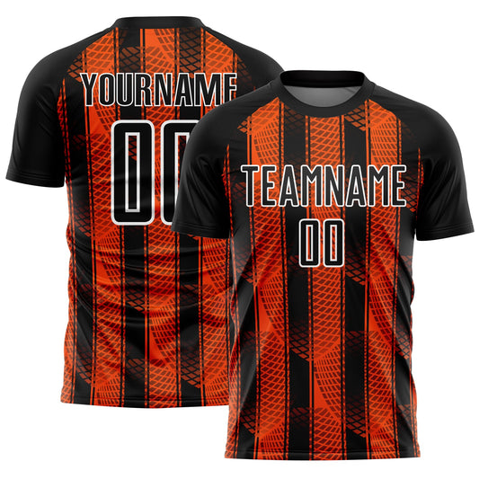 Custom Black Orange-White Abstract Network Sublimation Soccer Uniform Jersey - Sky-Custom