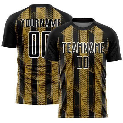 Custom Black Old Gold-White Abstract Network Sublimation Soccer Uniform Jersey - Sky-Custom