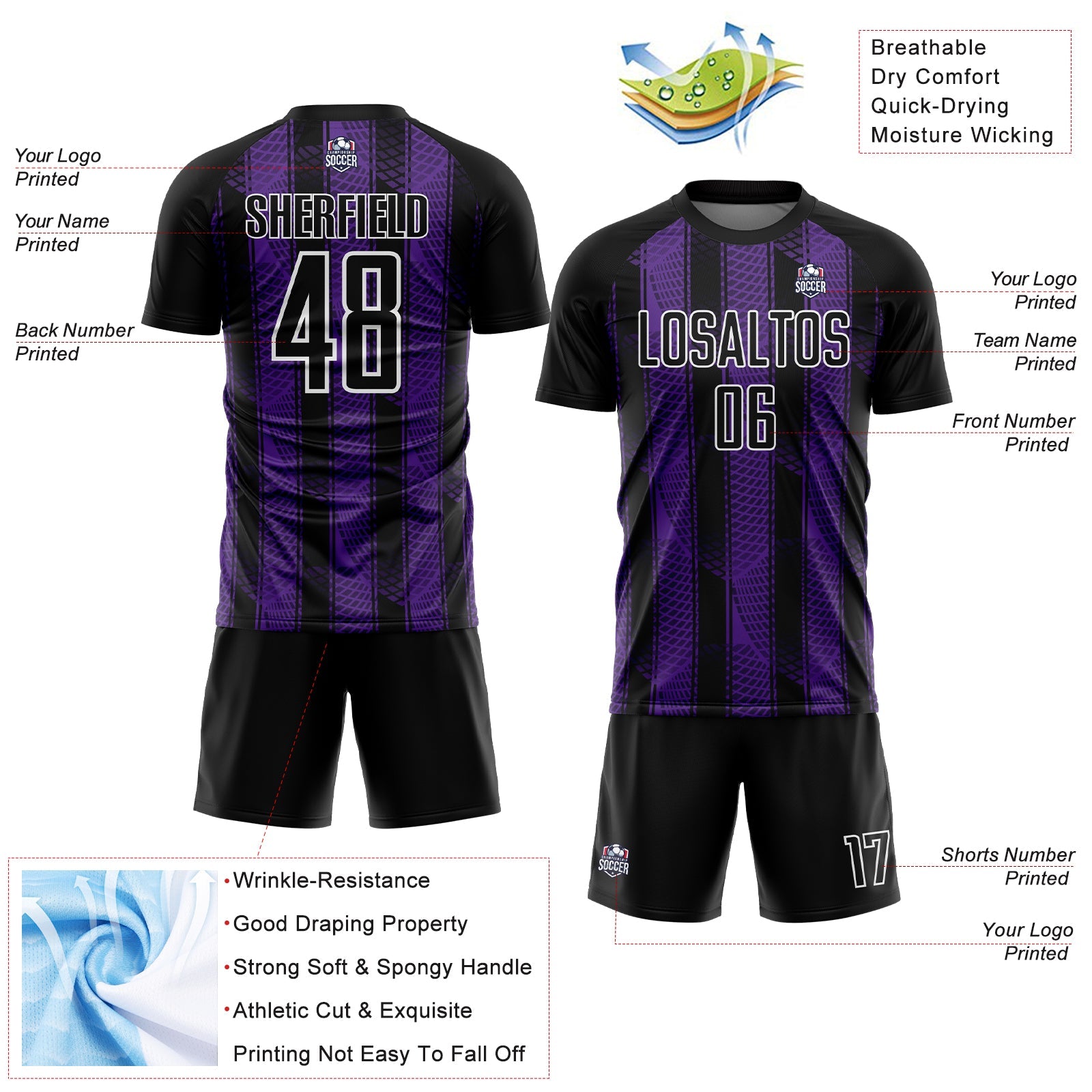 Custom Black Purple-White Abstract Network Sublimation Soccer Uniform Jersey - Sky-Custom