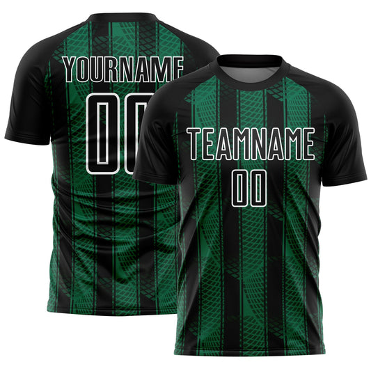Custom Black Kelly Green-White Abstract Network Sublimation Soccer Uniform Jersey - Sky-Custom