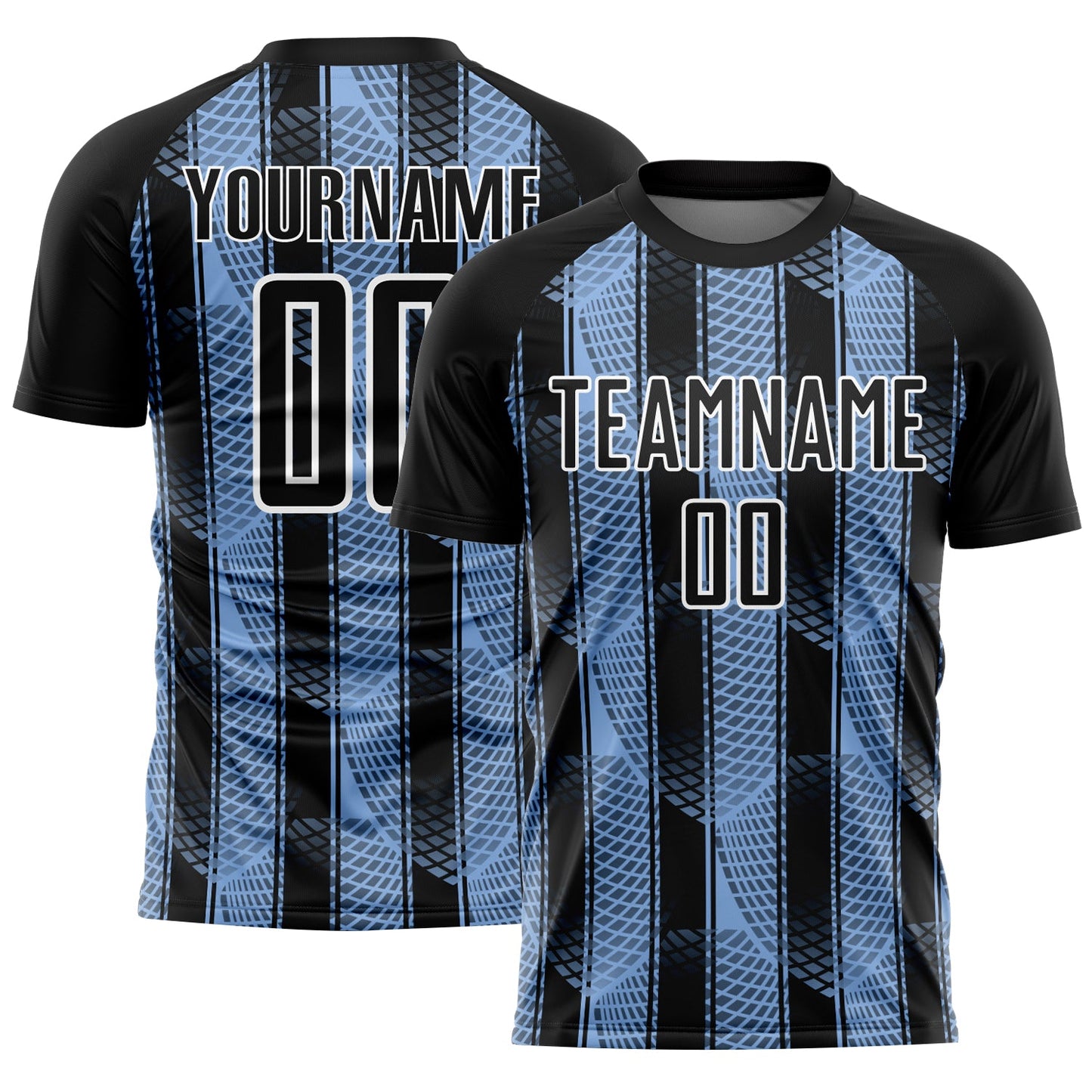 Custom Black Light Blue-White Abstract Network Sublimation Soccer Uniform Jersey - Sky-Custom