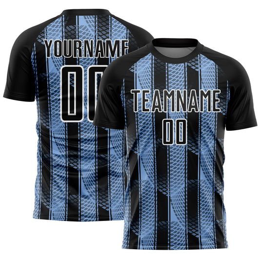 Custom Black Light Blue-White Abstract Network Sublimation Soccer Uniform Jersey - Sky-Custom