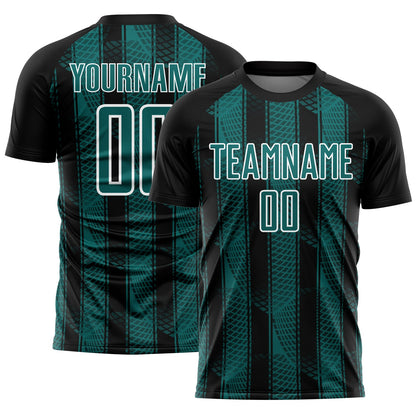 Custom Black Teal-White Abstract Network Sublimation Soccer Uniform Jersey - Sky-Custom