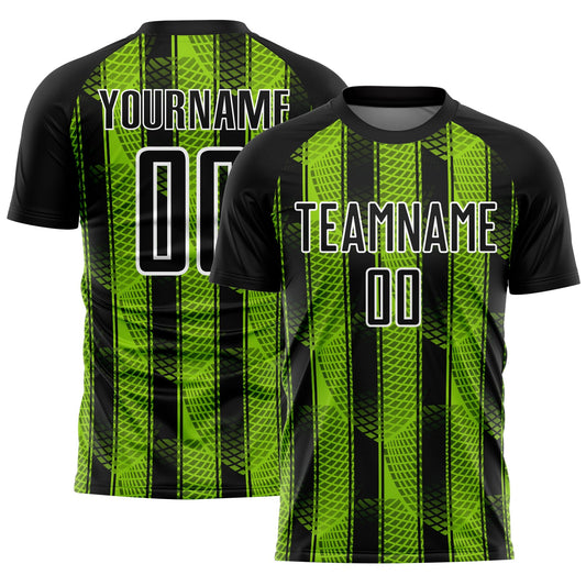 Custom Black Neon Green-White Abstract Network Sublimation Soccer Uniform Jersey - Sky-Custom