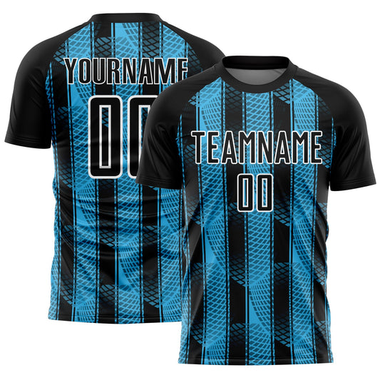Custom Black Sky Blue-White Abstract Network Sublimation Soccer Uniform Jersey - Sky-Custom
