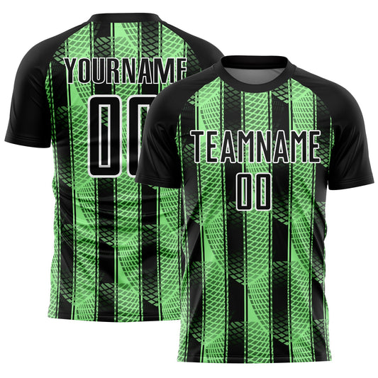 Custom Black Pea Green-White Abstract Network Sublimation Soccer Uniform Jersey - Sky-Custom