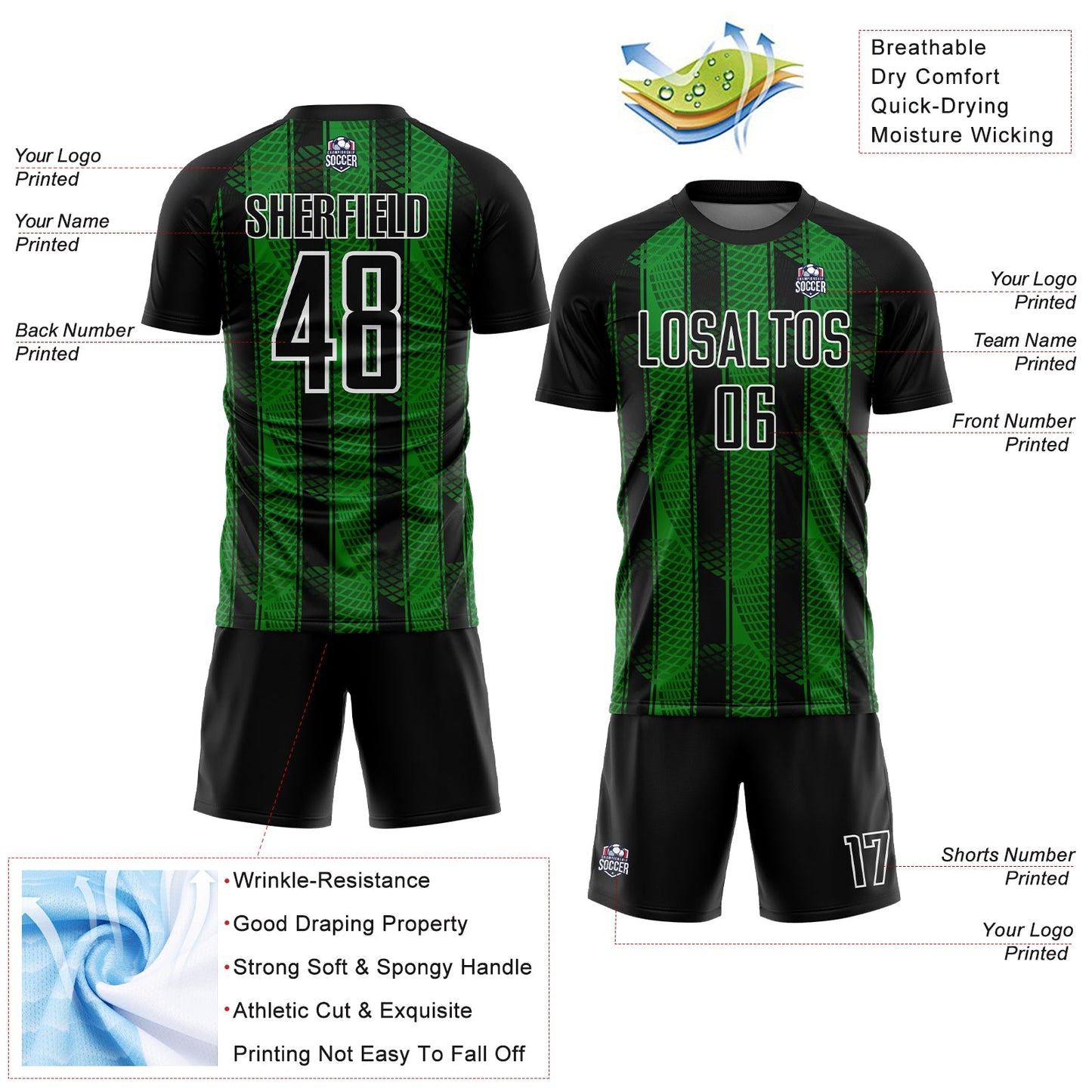 Custom Black Grass Green-White Abstract Network Sublimation Soccer Uniform Jersey - Sky-Custom