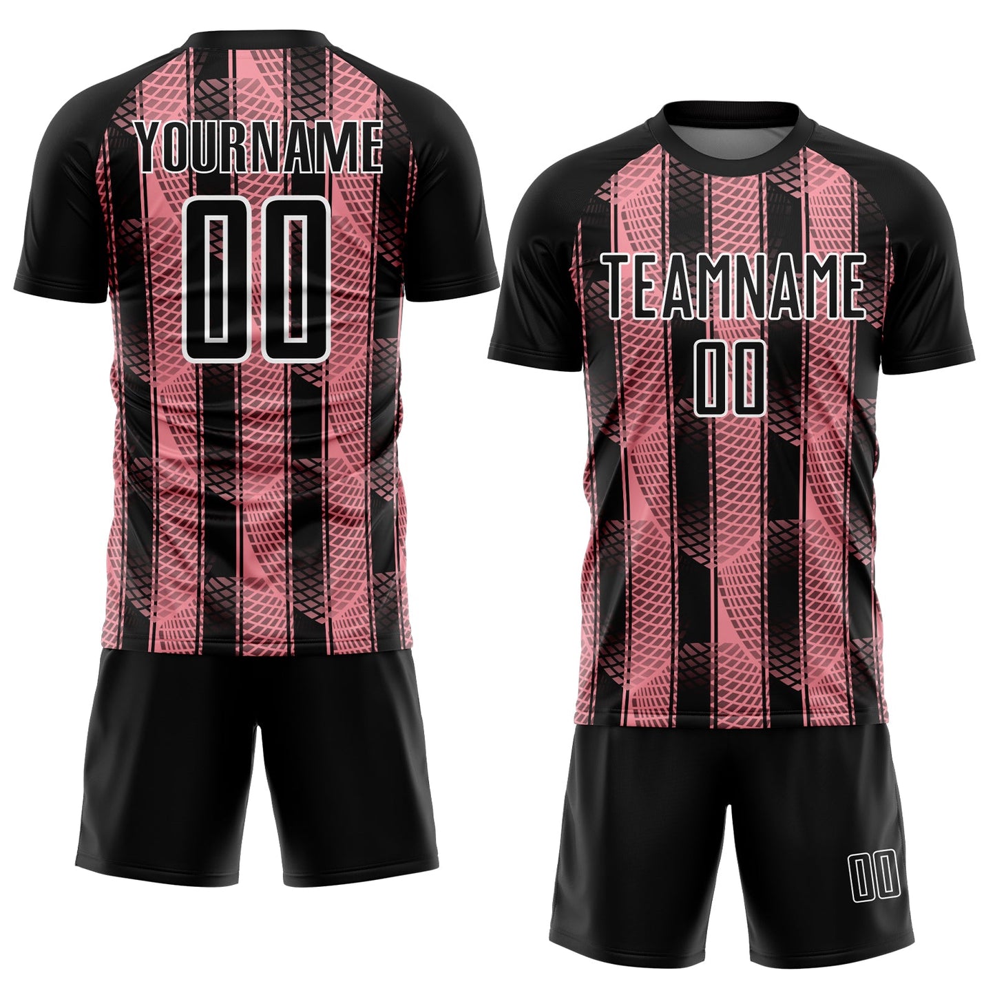 Custom Black Medium Pink-White Abstract Network Sublimation Soccer Uniform Jersey - Sky-Custom