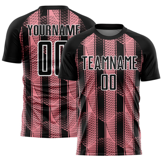 Custom Black Medium Pink-White Abstract Network Sublimation Soccer Uniform Jersey - Sky-Custom