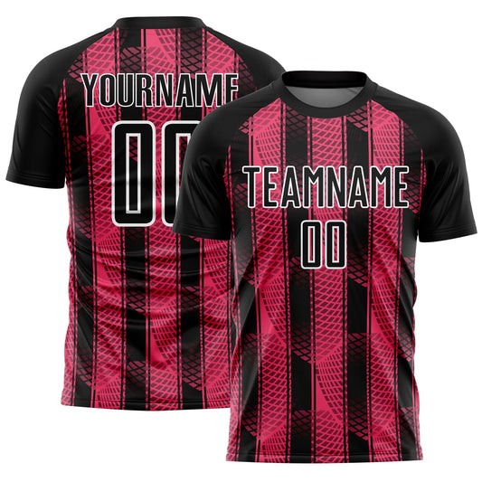 Custom Black Neon Pink-White Abstract Network Sublimation Soccer Uniform Jersey - Sky-Custom