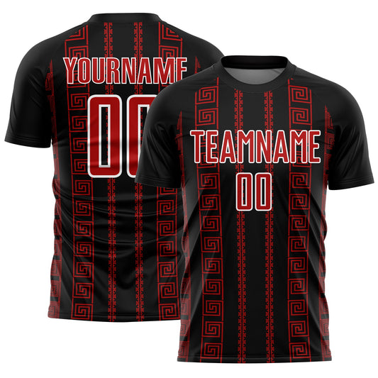 Custom Black Red-White Geometric Shape Sublimation Soccer Uniform Jersey - Sky-Custom