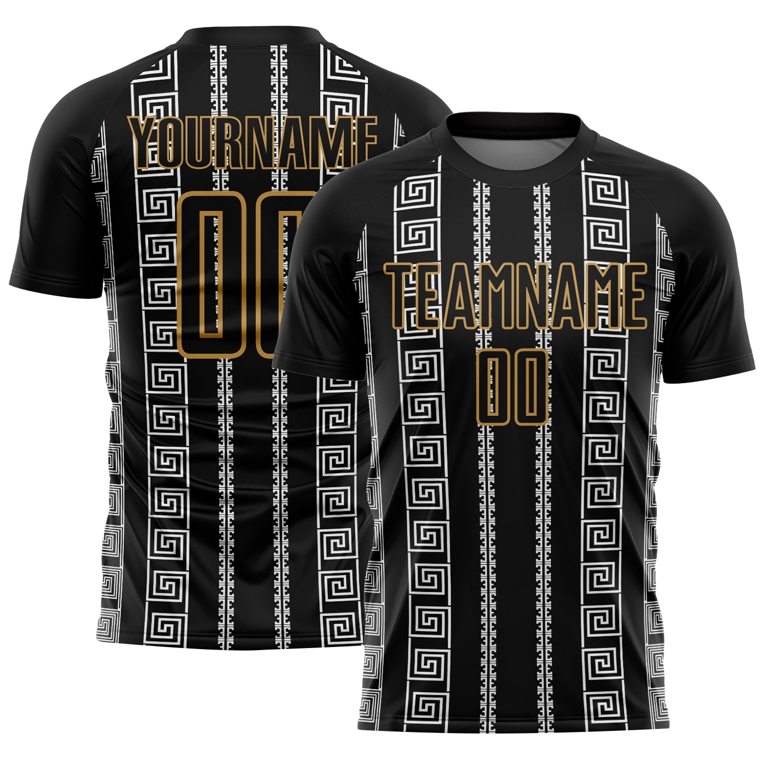 Custom Black Old Gold-White Geometric Shape Sublimation Soccer Uniform Jersey - Sky-Custom