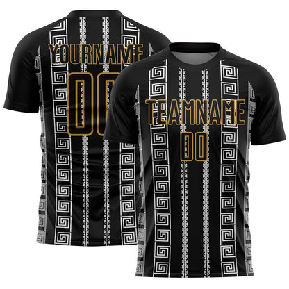 Custom Black Old Gold-White Geometric Shape Sublimation Soccer Uniform Jersey - Sky-Custom