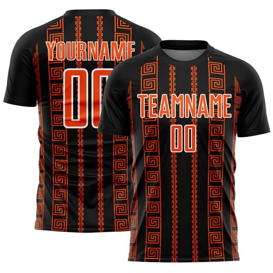 Custom Black Orange-White Geometric Shape Sublimation Soccer Uniform Jersey - Sky-Custom