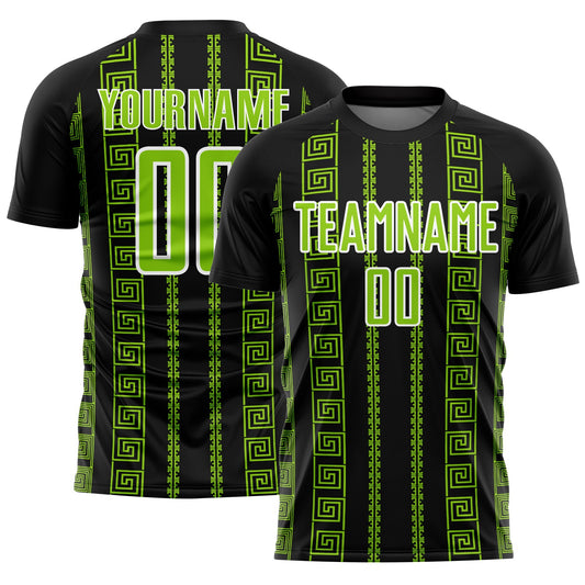 Custom Black Neon Green-White Geometric Shape Sublimation Soccer Uniform Jersey - Sky-Custom
