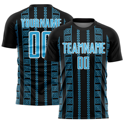Custom Black Sky Blue-White Geometric Shape Sublimation Soccer Uniform Jersey - Sky-Custom