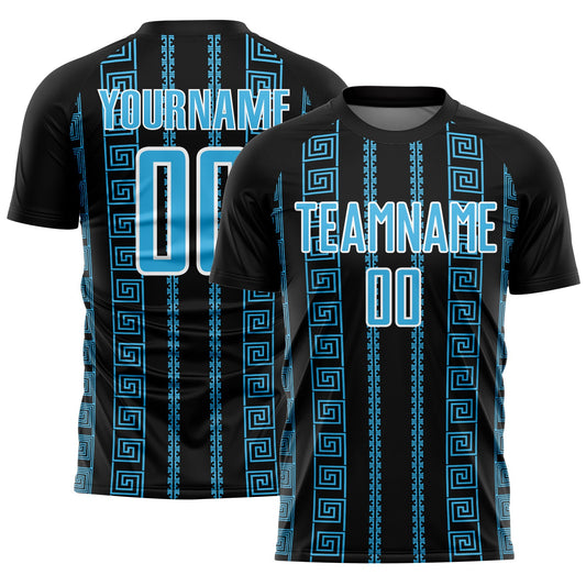 Custom Black Sky Blue-White Geometric Shape Sublimation Soccer Uniform Jersey - Sky-Custom