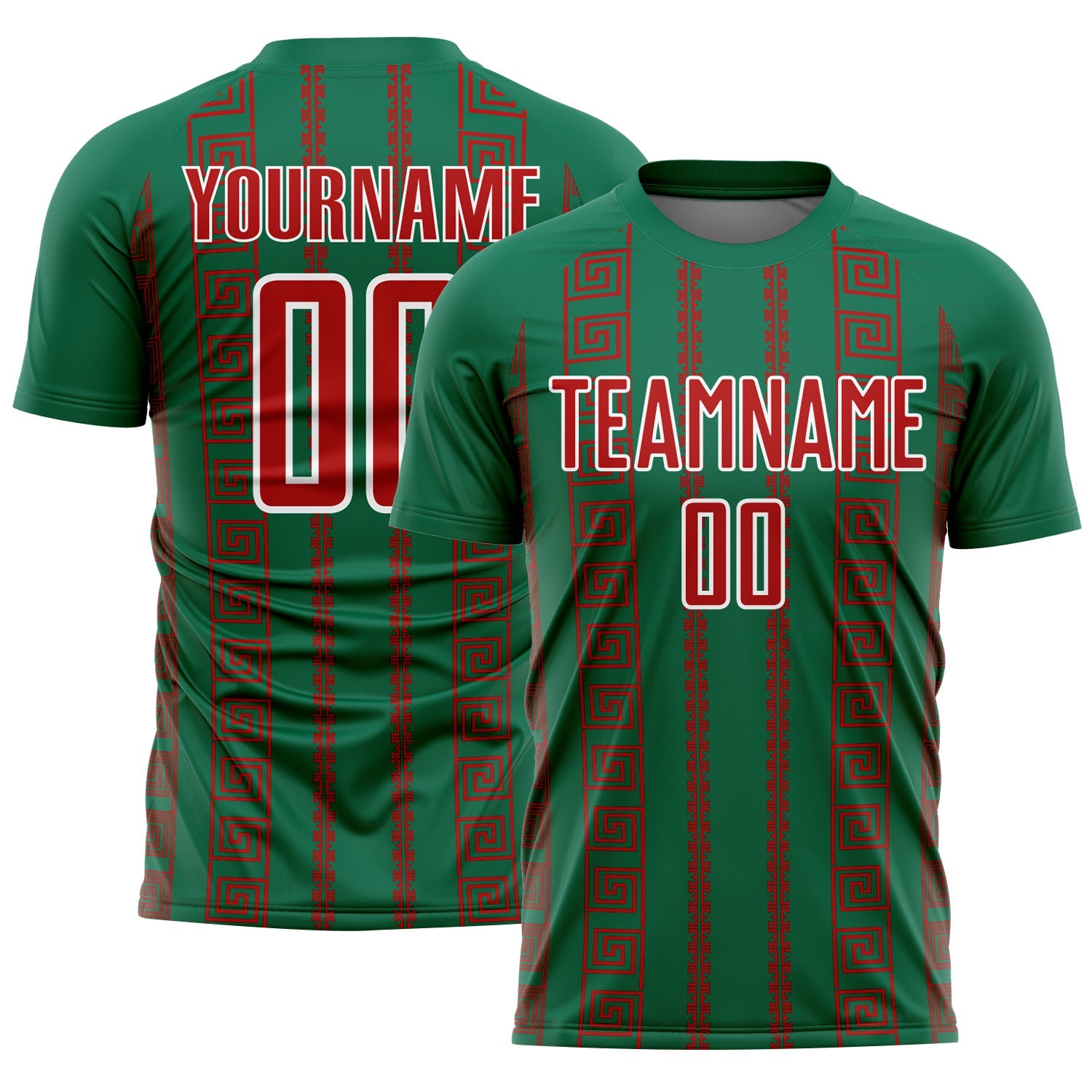 Custom Kelly Green Red-White Geometric Shape Sublimation Soccer Uniform Jersey - Sky-Custom