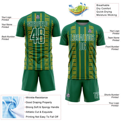 Custom Kelly Green Gold-White Geometric Shape Sublimation Soccer Uniform Jersey - Sky-Custom