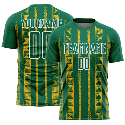Custom Kelly Green Gold-White Geometric Shape Sublimation Soccer Uniform Jersey - Sky-Custom