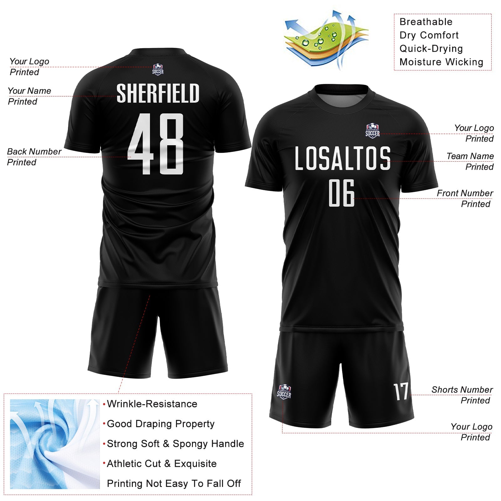 Custom Black White Sublimation Soccer Uniform Jersey - Sky-Custom