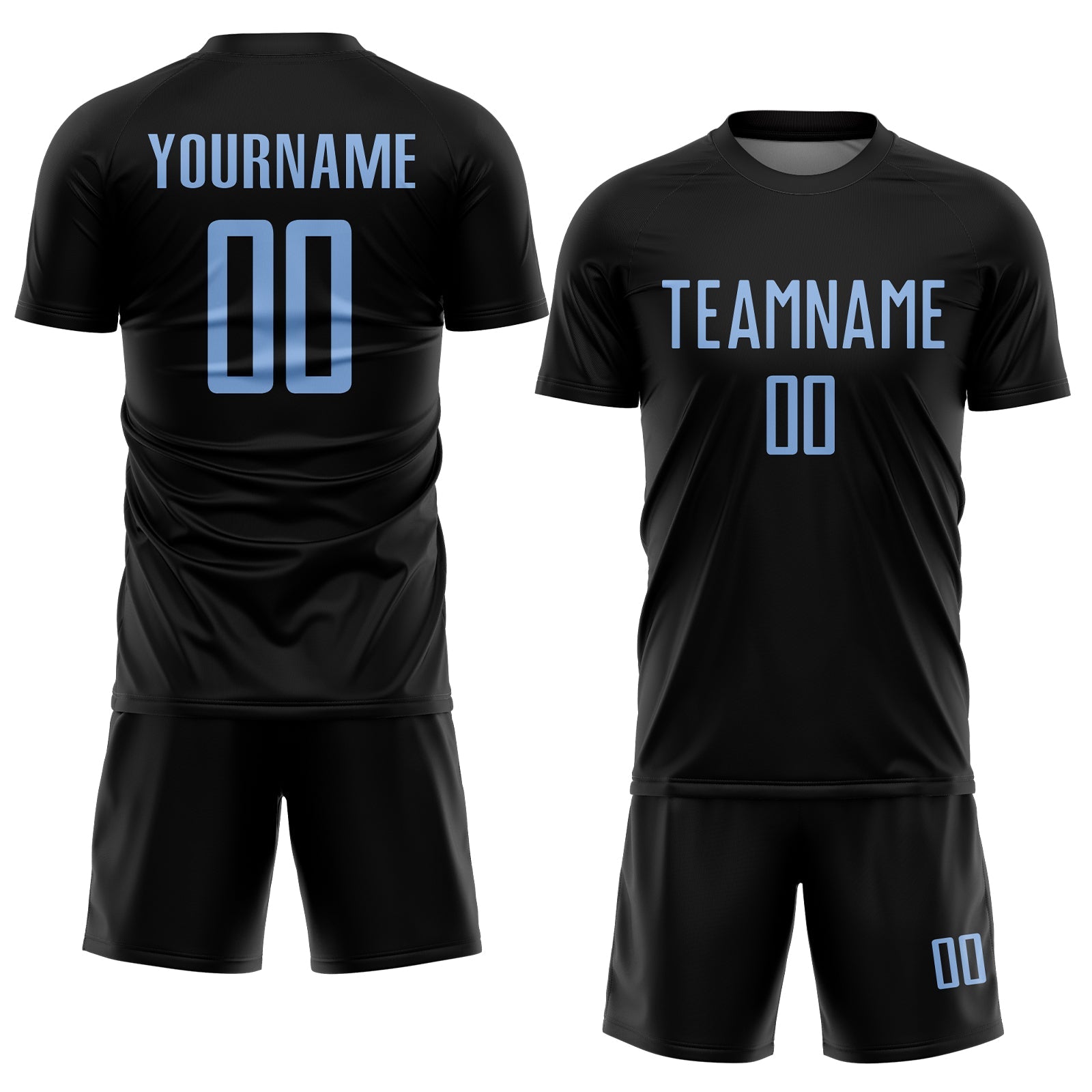 Custom Black Light Blue Sublimation Soccer Uniform Jersey - Sky-Custom