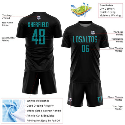 Custom Black Teal Sublimation Soccer Uniform Jersey - Sky-Custom