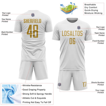 Custom White Old Gold Sublimation Soccer Uniform Jersey - Sky-Custom