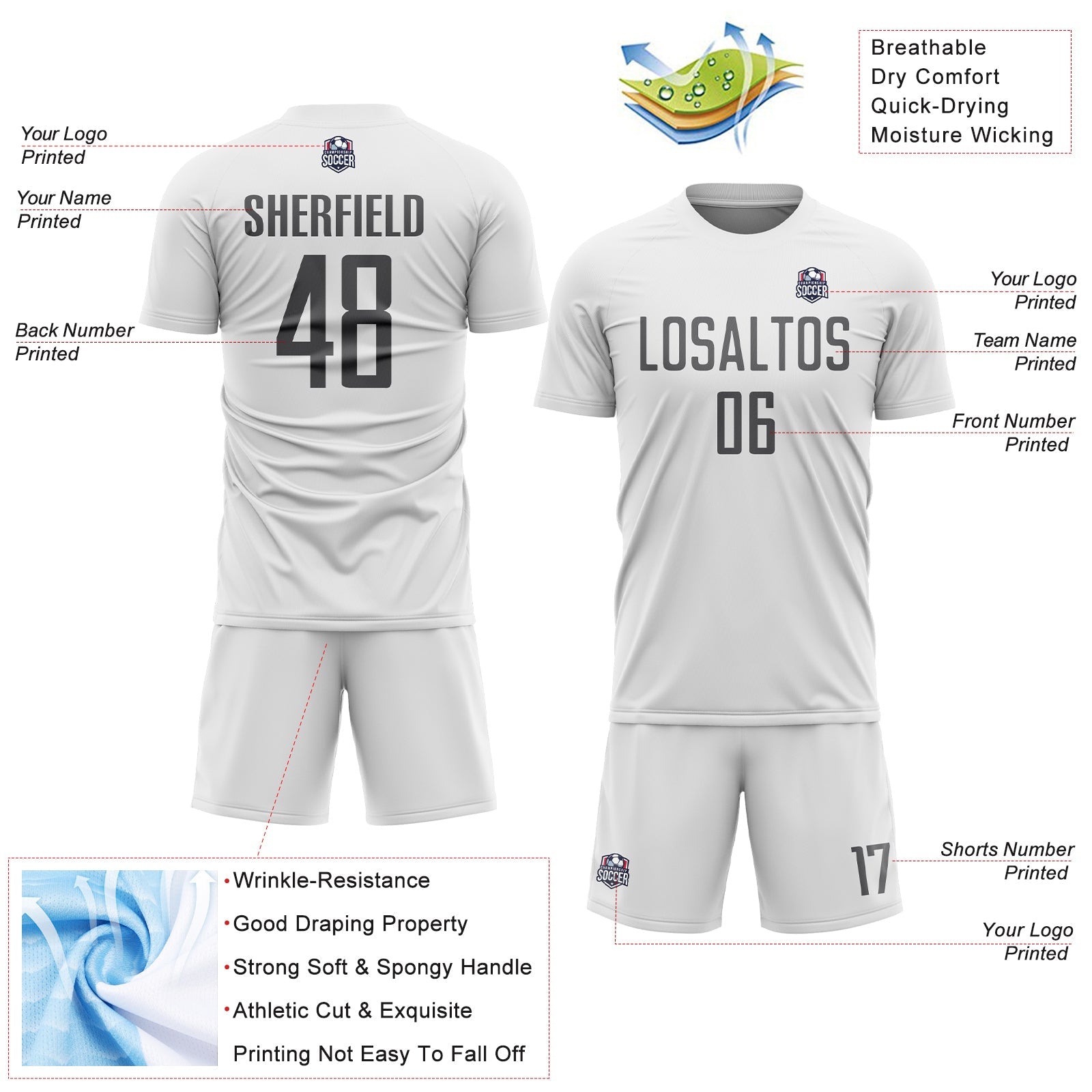 Custom White Steel Gray Sublimation Soccer Uniform Jersey - Sky-Custom