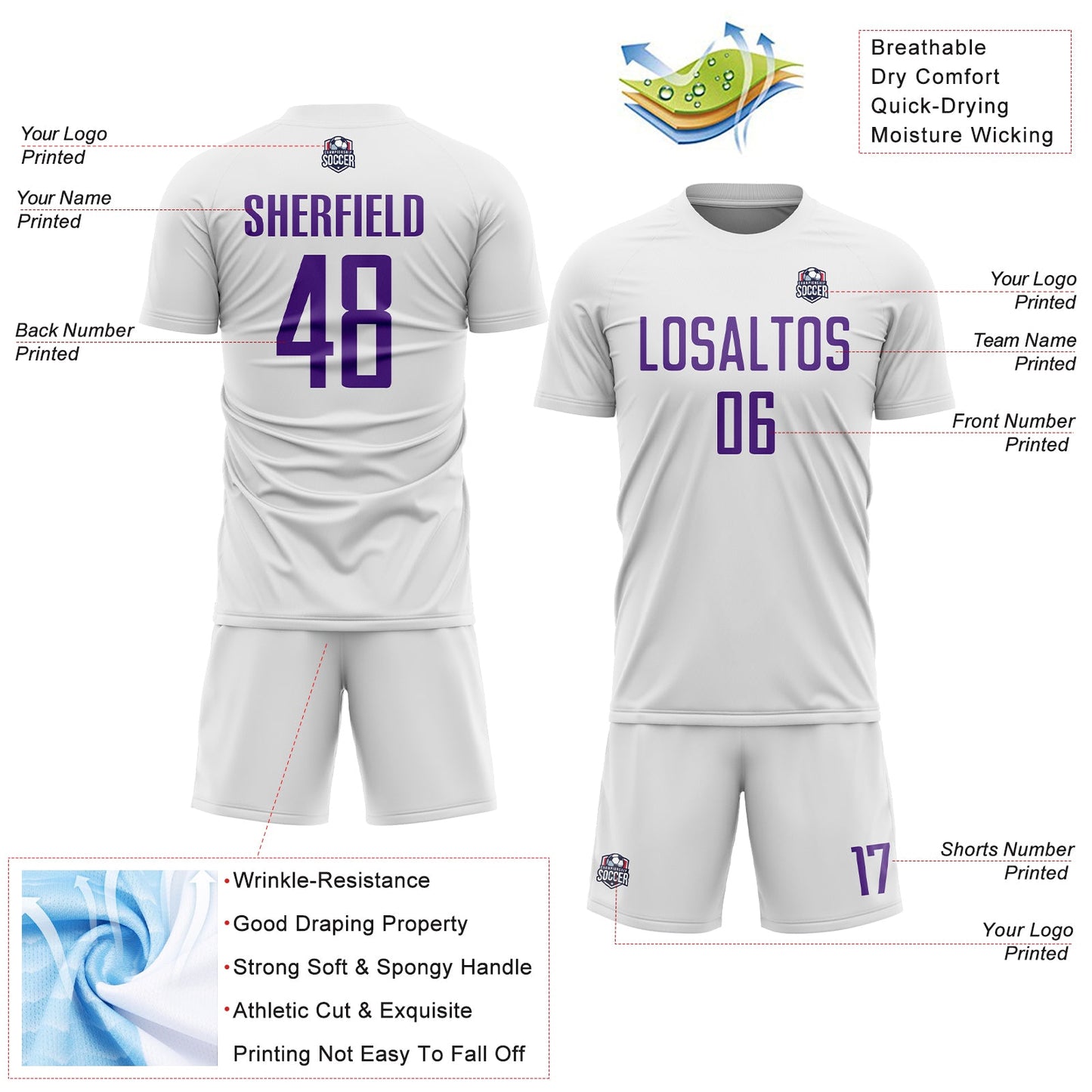 Custom White Purple Sublimation Soccer Uniform Jersey - Sky-Custom
