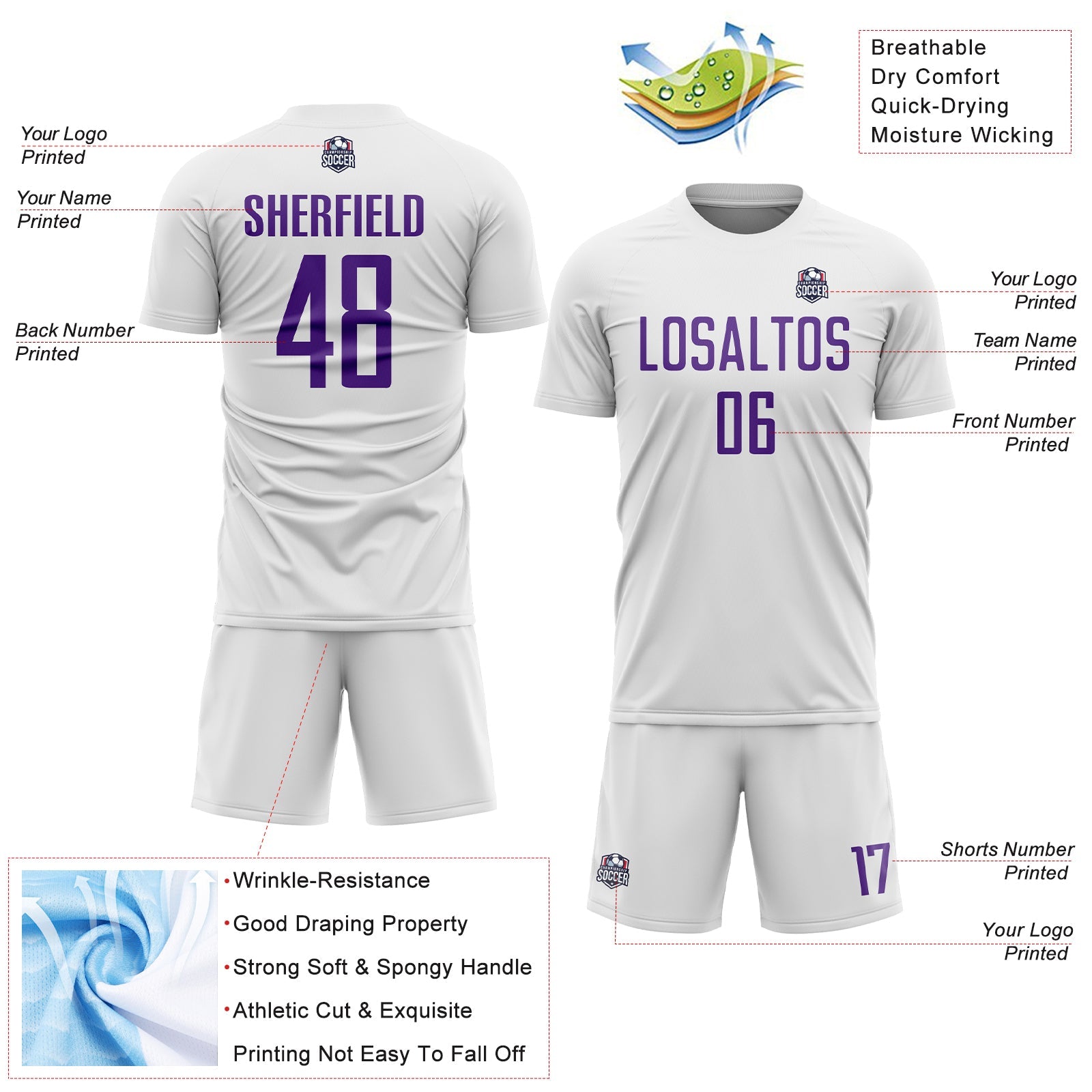 Custom White Purple Sublimation Soccer Uniform Jersey - Sky-Custom