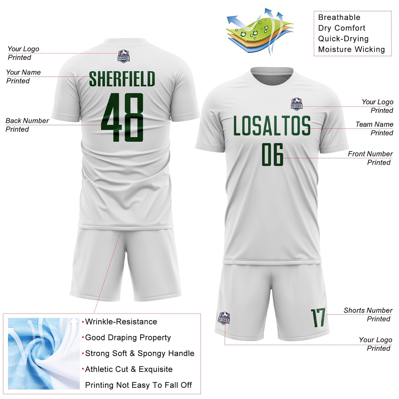 Custom White Green Sublimation Soccer Uniform Jersey - Sky-Custom