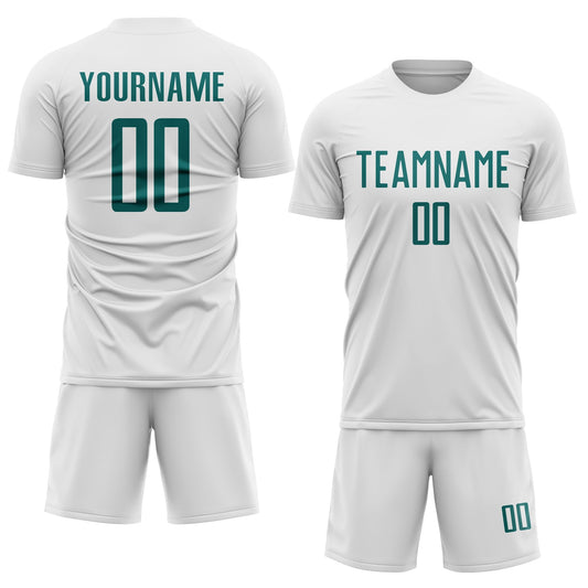 Custom White Teal Sublimation Soccer Uniform Jersey - Sky-Custom