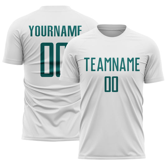 Custom White Teal Sublimation Soccer Uniform Jersey - Sky-Custom