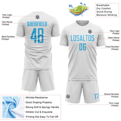 Custom White Sky Blue Sublimation Soccer Uniform Jersey - Sky-Custom