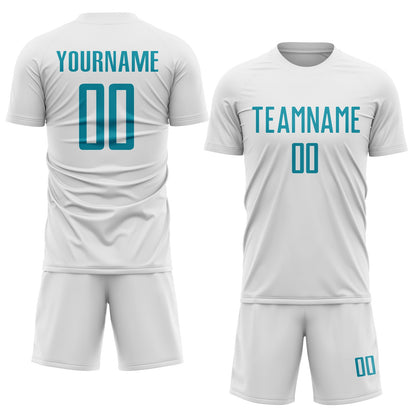 Custom White Teal Sublimation Soccer Uniform Jersey - Sky-Custom