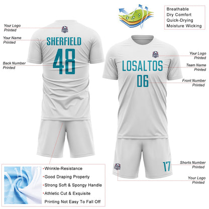 Custom White Teal Sublimation Soccer Uniform Jersey - Sky-Custom