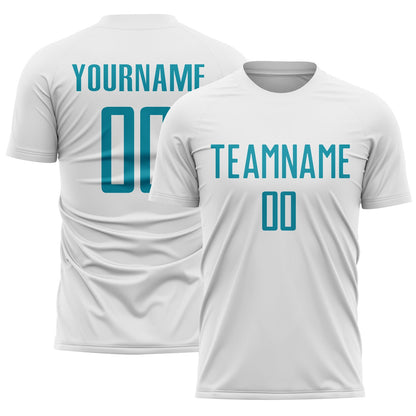 Custom White Teal Sublimation Soccer Uniform Jersey - Sky-Custom