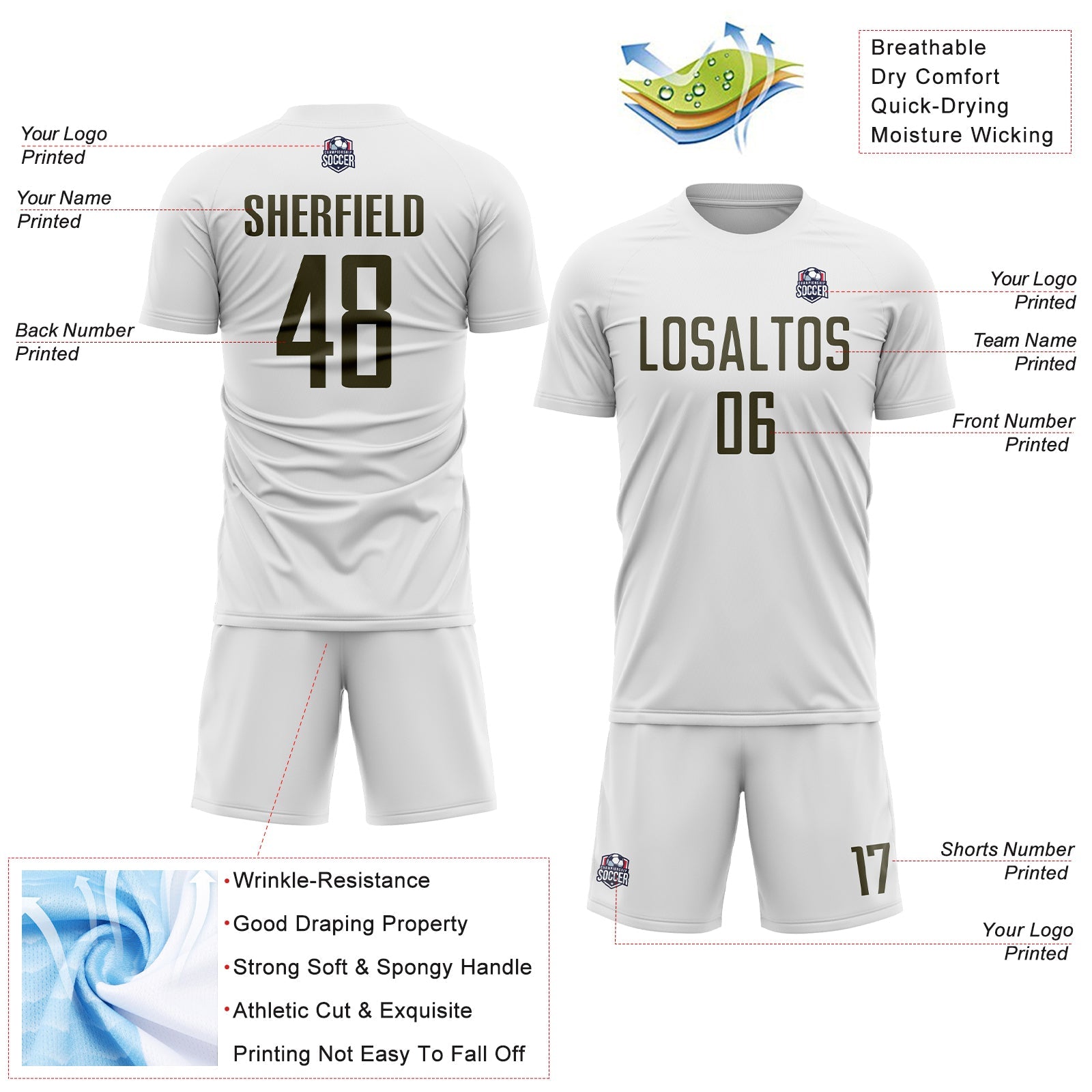 Custom White Olive Sublimation Soccer Uniform Jersey - Sky-Custom