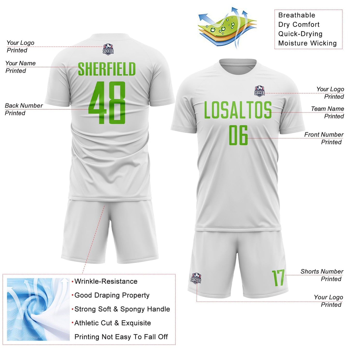 Custom White Aurora Green Sublimation Soccer Uniform Jersey - Sky-Custom