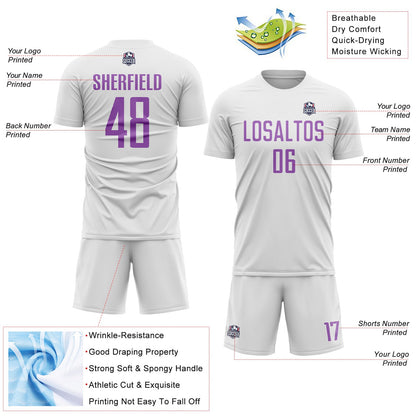 Custom White Medium Purple Sublimation Soccer Uniform Jersey - Sky-Custom