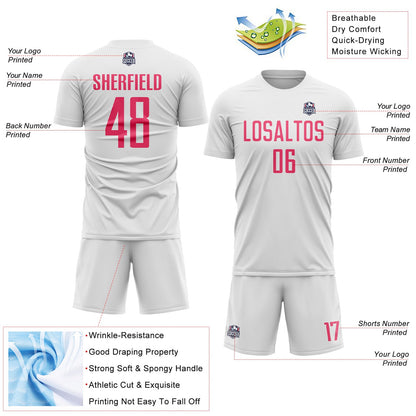 Custom White Neon Pink Sublimation Soccer Uniform Jersey - Sky-Custom