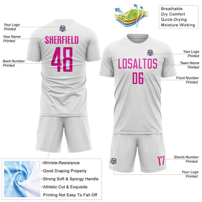 Custom White Deep Pink Sublimation Soccer Uniform Jersey - Sky-Custom